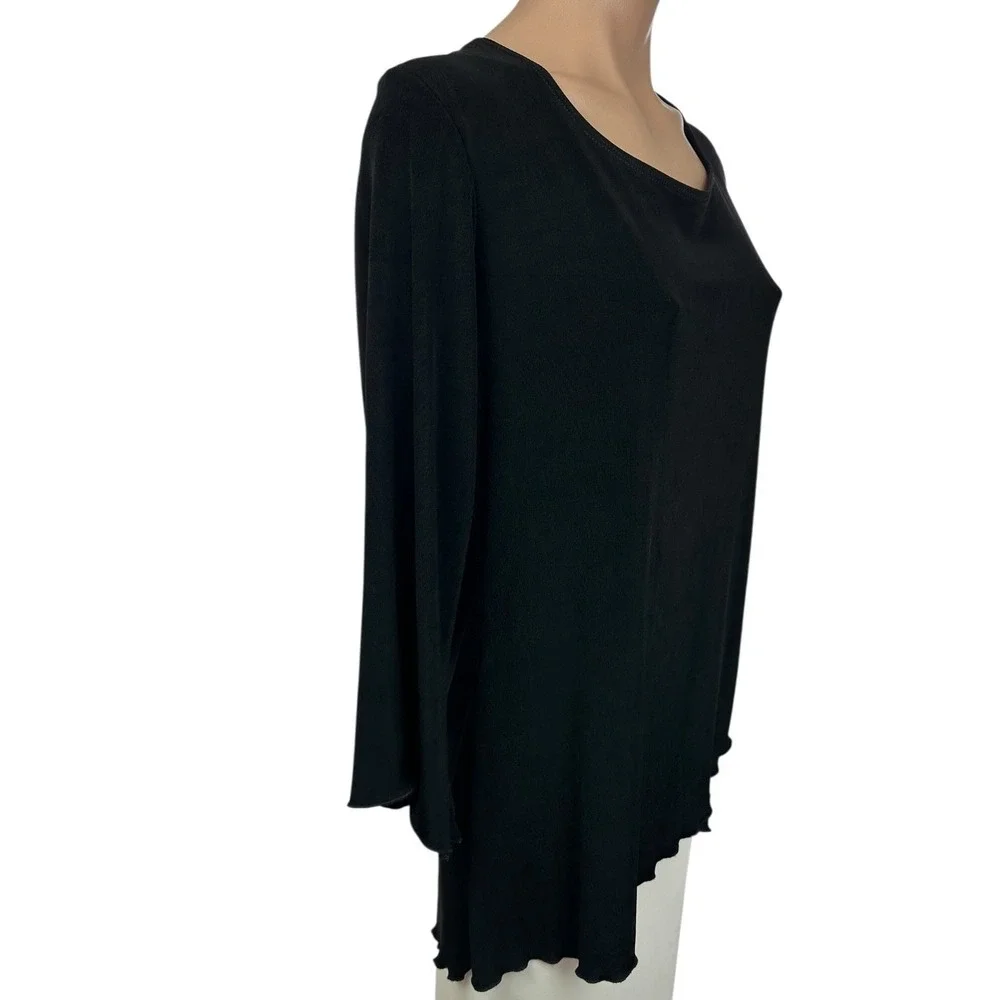 by Chico's Black Pullover Top Sz 1/Medium Asymmetric Hem & Sleeves Rayon/Spandex - Picture 6 of 8